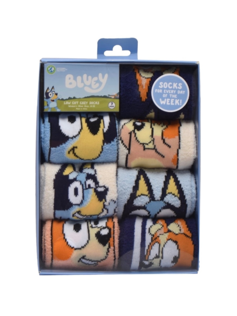 NEW Bluey Cozy Socks 7-Pair Set One Size Blue and Orange